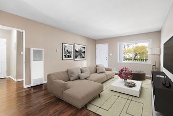 Virtually staged living room at Gloria Homes Apartments, California